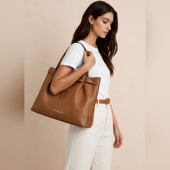 Michael Kors Handbags - Michael Kors Emilia Large East West Center Zip Tote Bag Luggage Brown